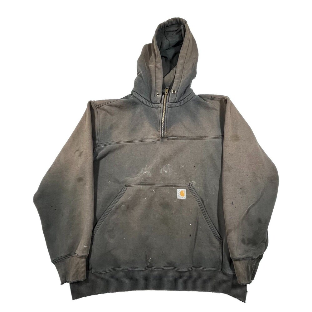Carhartt Original Fit Quarter Zip Hoodie Faded Black Workwear Size L